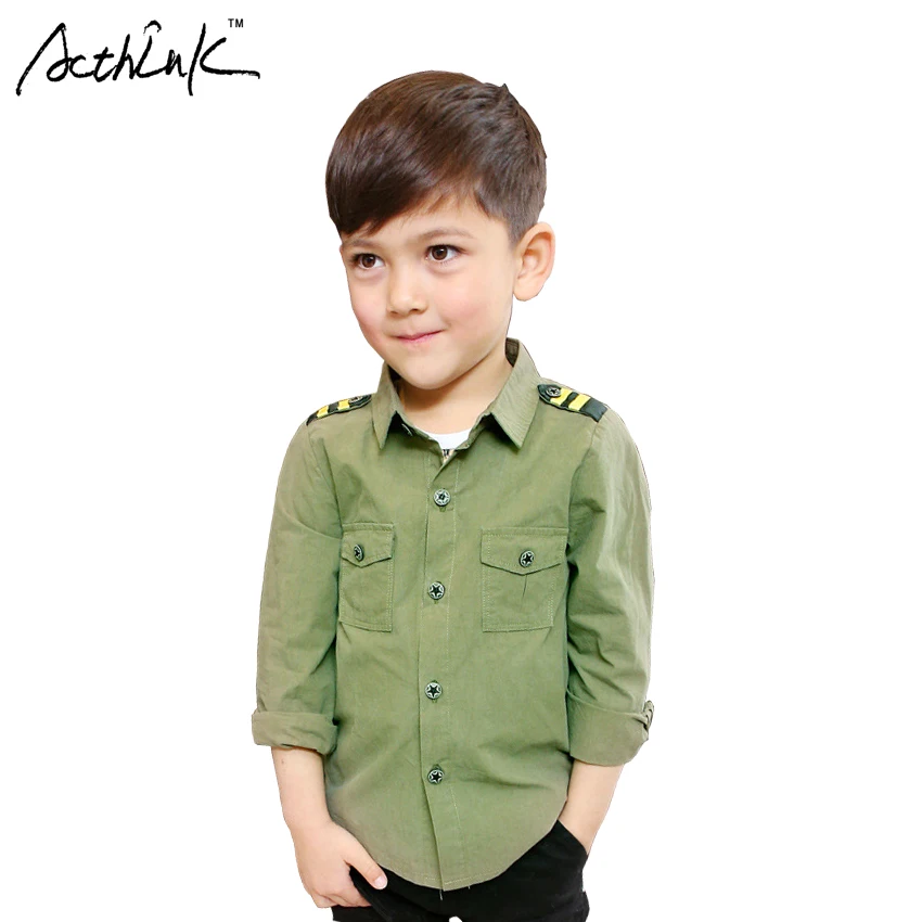 Новая однотонная хлопковая рубашка ActhInK для больших мальчиков с карманами