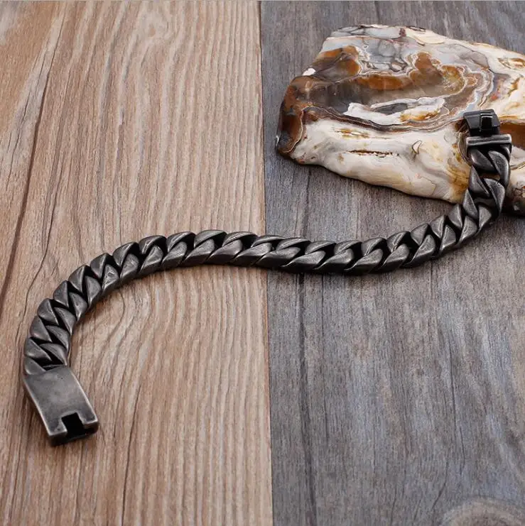 13/17/20/25mm Wide Heavy Curb Cuban Bracelets Black 316L Stainless Steel Vintage Bike Biker Bracelet Mens Boys Chain Jewelry | Украшения и