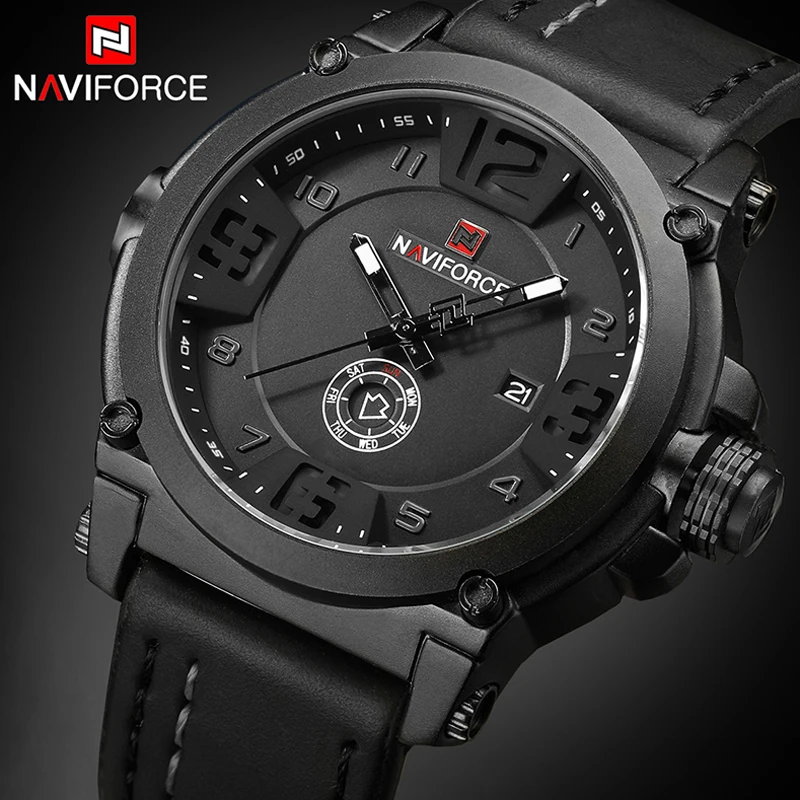 

NAVIFORCE Mens Watches Top Luxury Brand Wristwatch Sport Quartz Clock Male Waterproof Leather Strap Men Watch Relogio Masculino