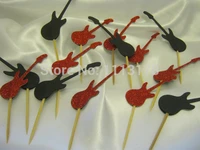 cheap cupcake picks guitars electric rock party decor birthday wedding cake toppers fruit toothpicks