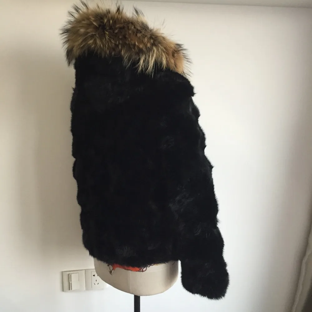 Женская зимняя шуба из кроличьего меха с воротником енота кролика верхняя одежда