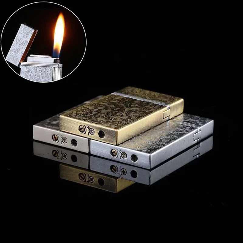 Богатая Цветочная металлическая надувная Зажигалка для сигарет, зажигалки для топлива, Флинтстоун, надувная зажигалка, подарок, Классическая винтажная