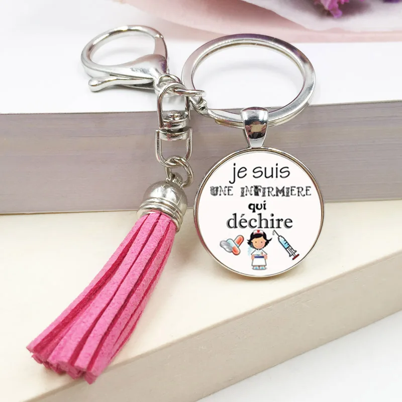 New Je Suis Une Atsem Qui Dechire keychain Pins Quote Photo Crystal Glass Jewelry pendant key ring Gifts For Men Women | Украшения и