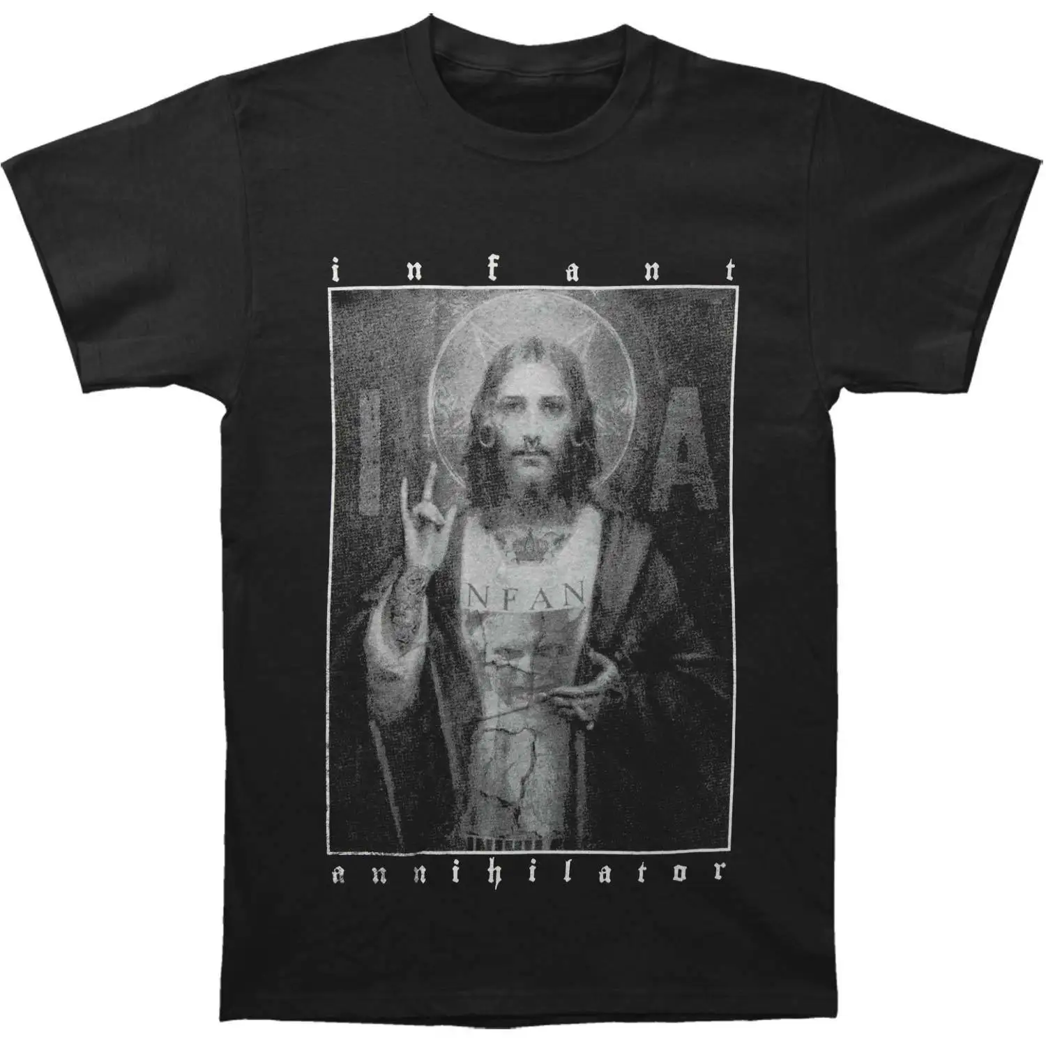 Черный Младенческой аннигилятор Для мужчин's футболка Jesus черные модные короткий рукав хлопок "Рубашка с короткими рукавами хлопковая Футболка" - Цвет: Черный