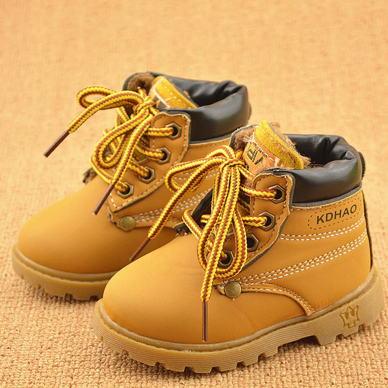 winter yellow Новые осенние детские ботинки; Желтая обувь; Детские Ботинки Martin из искусственной кожи для мальчиков; модные ботинки для девочек; зимние ботинки на меху - Цвет: winter yellow