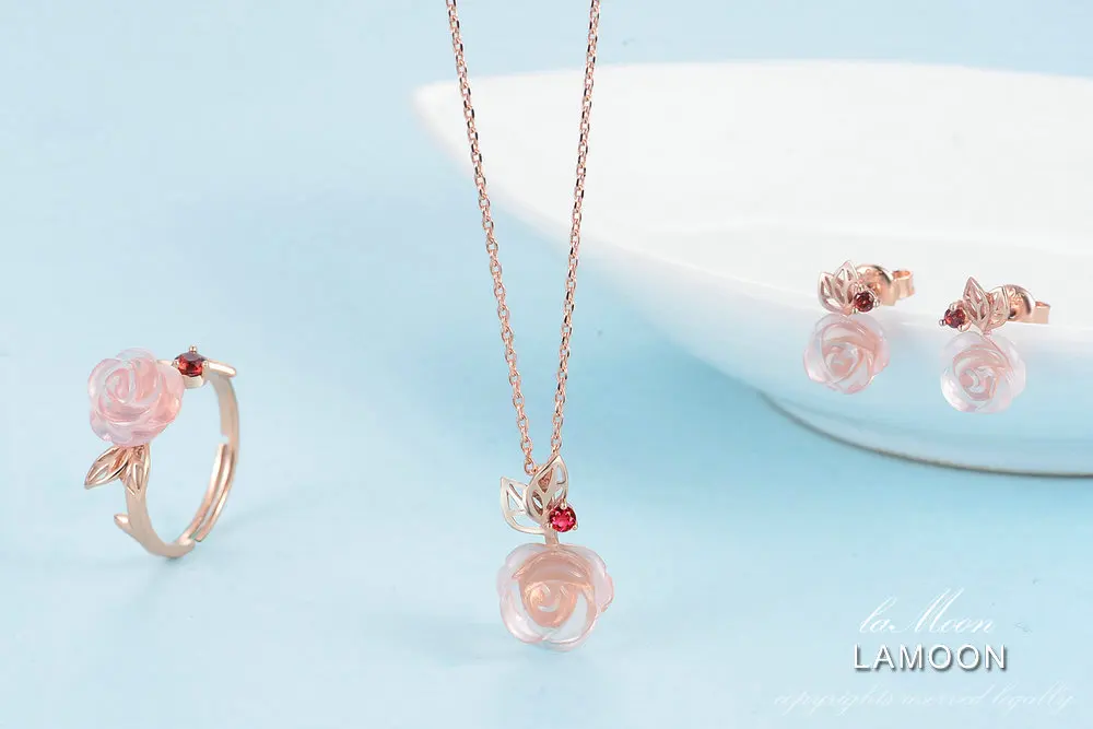 Ламон FlowerRose натуральный розовый кварц Сделано с 925 пробы серебряные ювелирные изделия комплект V033-2