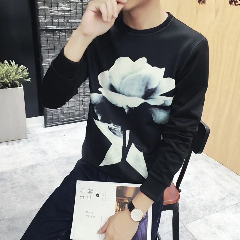 Мужская свободная толстовка ZOGAA пуловер с длинным рукавом и принтом пиона