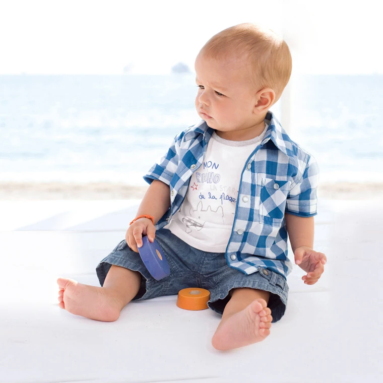 Клетчатая рубашка комплекты одежды для маленьких мальчиков 1 год Повседневная в