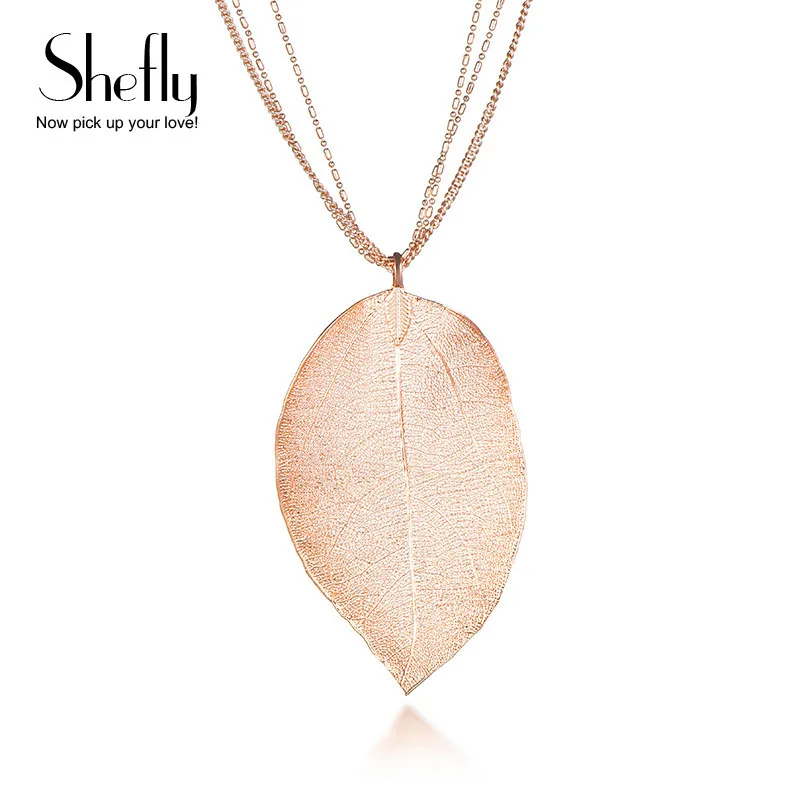 Женское Ожерелье с натуральным листом серебряное ожерелье цвета розового золота