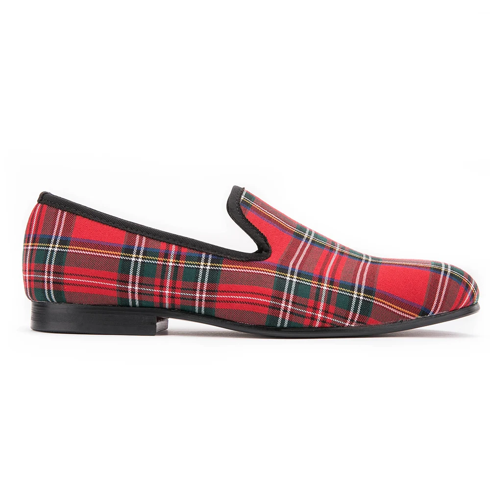 Мужские тканевые Лоферы Scotch Plaid красные и синие повседневные лоферы на плоской
