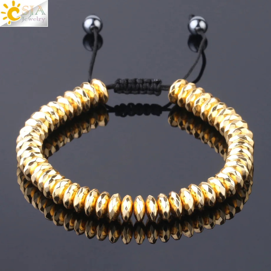 Магнитные гематитовые браслеты CSJA из натурального камня позолоченные граненые