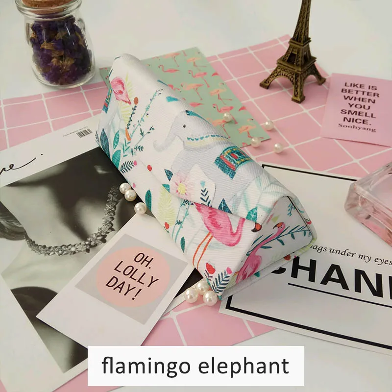 flamingo elephant Креативный складной портативный Чехол для очков с модным принтом фламинго, чехол для солнцезащитных очков, коробка для хранения очков ручной работы - Цвет: flamingo elephant