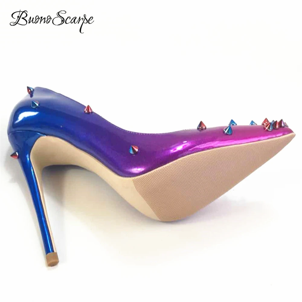 

BuonoScarpe Sexy Rivets Women High Heel Pumps Gradient Color Sexy Wedding Shoes Pointed Toe Thin 12cm Heel Shallow Mouth Shoes