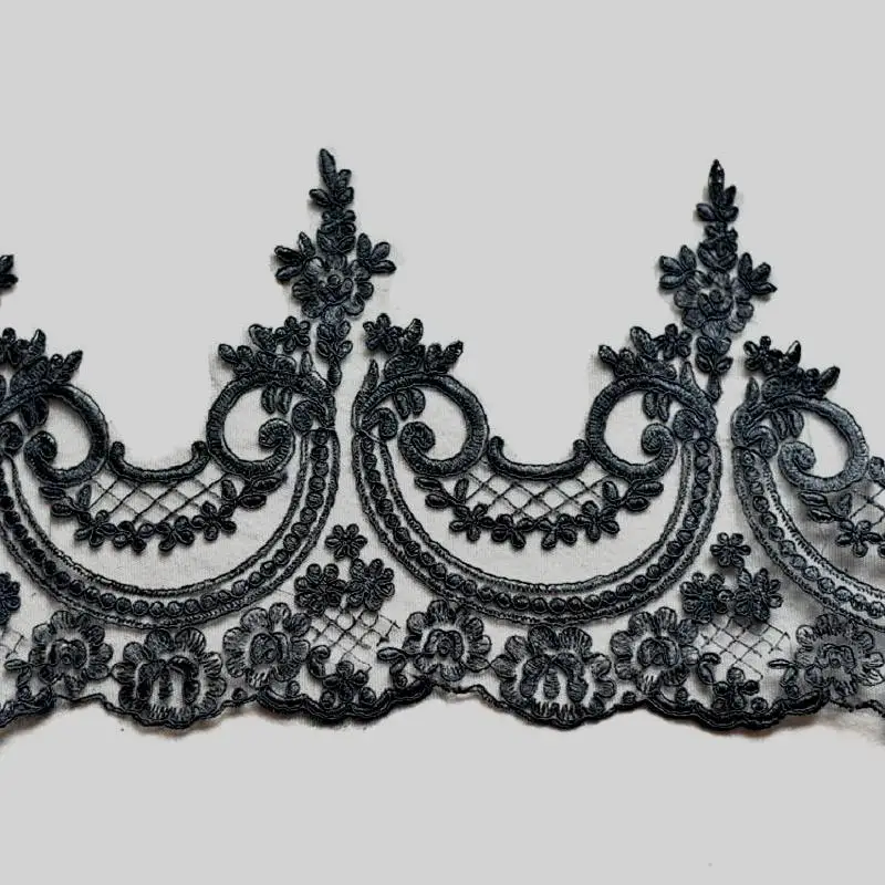 Black 22cm wide Свадебная кружевная ткань, Свадебное кружево, аппликация, кайма, белая, 1 ярд, 3D цветок, расшитая блестками Ткань для шитья, кружевная отделка - Цвет: Black 22cm wide