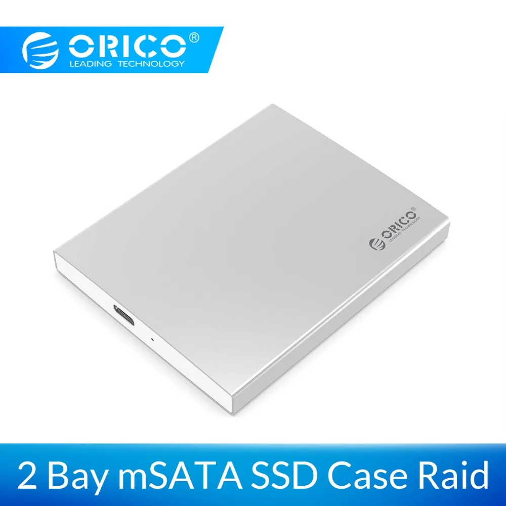 ORICO алюминиевый двойной отсек type-C mSATA SSD чехол с функцией RAID поддержка 10 Гбит/с USB3.1 Gen2 USBC SSD корпус с кабелем C-C