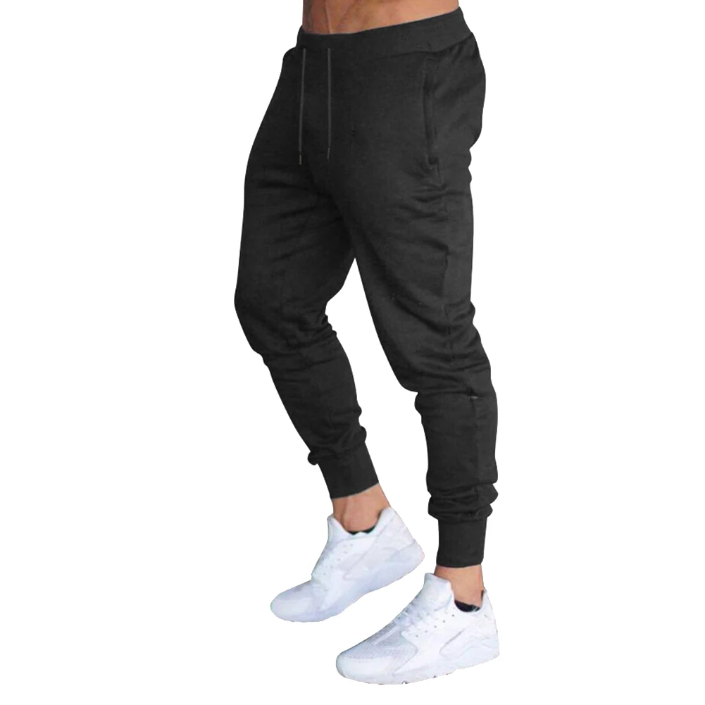 

Newly Men Slim Fit Solid Color Pants Trousers Drawstring Casual for Jogging Sport DO99