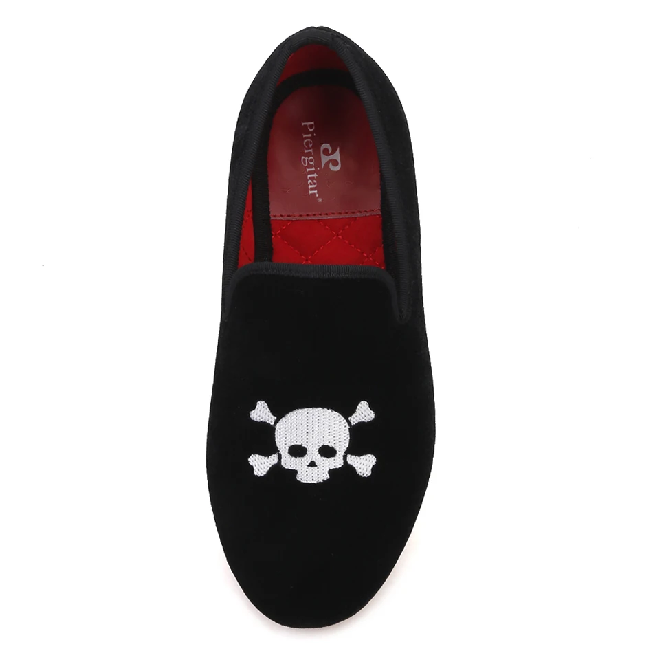 Piergitar 2019 New Handmade Children Velvet Shoes with Skull embroidery comfortably insole Party and birthday Children's Loafers |