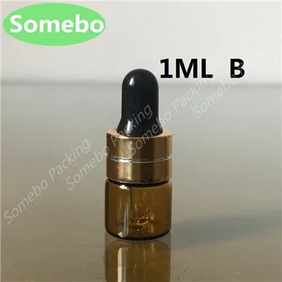 1ML B 50 шт./лот 1 мл, 2 мл, 3 мл, 5 мл Янтарный стеклянный флакон-капельница, маленькие флаконы с пипеткой для косметических парфюмерных флаконов с эфирным маслом - Цвет: 1ML B