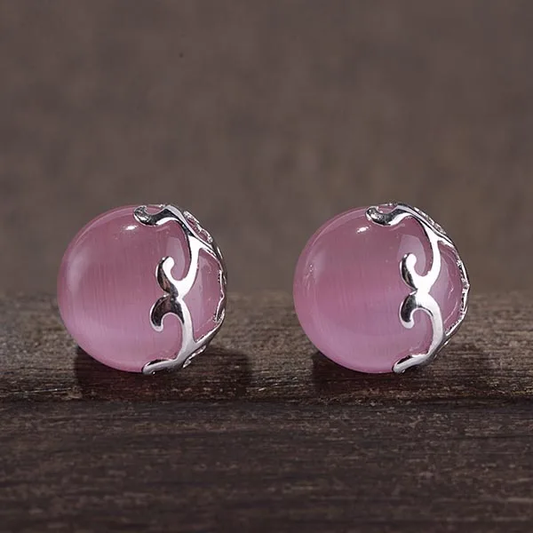 pink BALMORA 1 пара стерлингового серебра 925 Круглые Серьги гвоздики для женщин подарок каменные серьги ретро модные ювелирные изделия Brincos - Окраска металла: pink