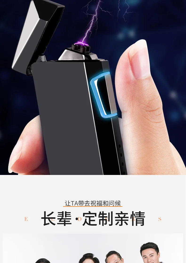 Роскошная мужская подарочная usb зарядка Зажигалка Мужская металлическая электрическая перезаряжаемая Зажигалка двойная дуга Плазменные зажигалки для сигарет индивидуальные фото