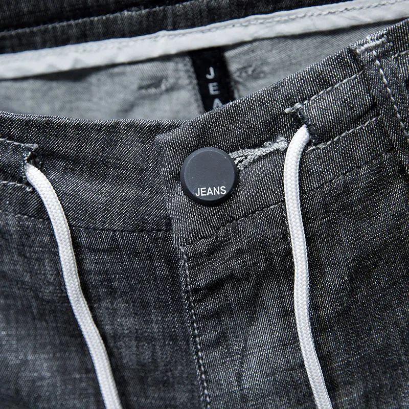 

High Quality Men's Jeans 2018 Summer Male Shorts Jeans Drawstring Mens Half Length Denim Pants short jean homme black gray 8035