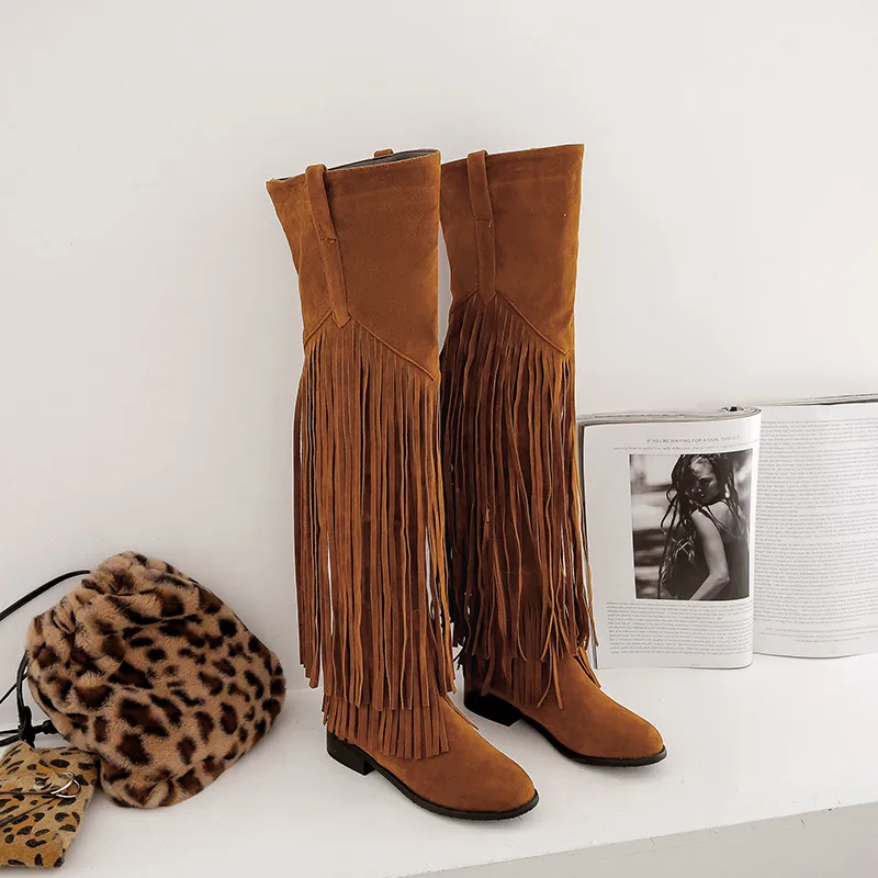 

MORAZORA 2020 new over the knee thigh high boots women flock tassel shoes sexy slim long boots autumn winter Motorcycle Boots