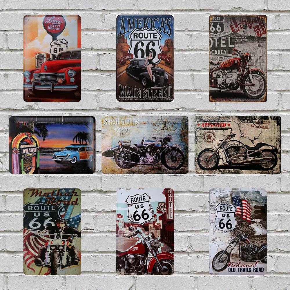 Ретро постер для автомобиля Route 66 винтажные металлические оловянные вывески
