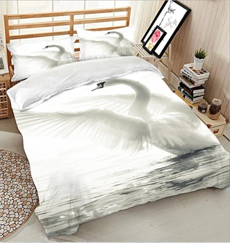 white Swan 3D bedding sets bedsheet Duvet Pillowcase bed cover California king Bed Linen Twin king Queen Textiles Drop Ship