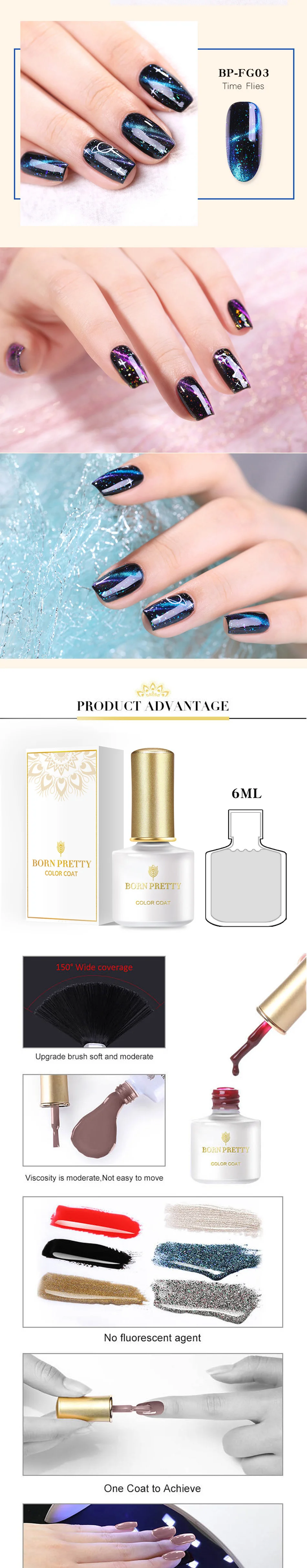 Магнитный Гель-лак для ногтей BORN PRETTY, 6 мл, Блестящие Блестки фиолетового цвета, долговечный замачиваемый УФ гель для ногтей, Гель-лак