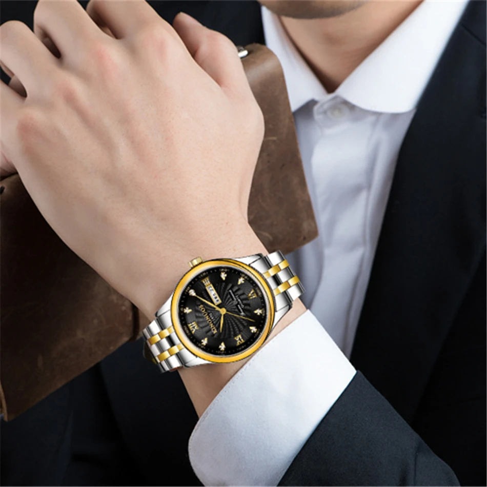 Часы KINGNUOS мужские наручные водонепроницаемые оригинальные кварцевые часы с