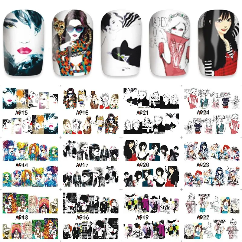 12 листов Водные Переводные картинки украшения для ногтей наклейка тату полное