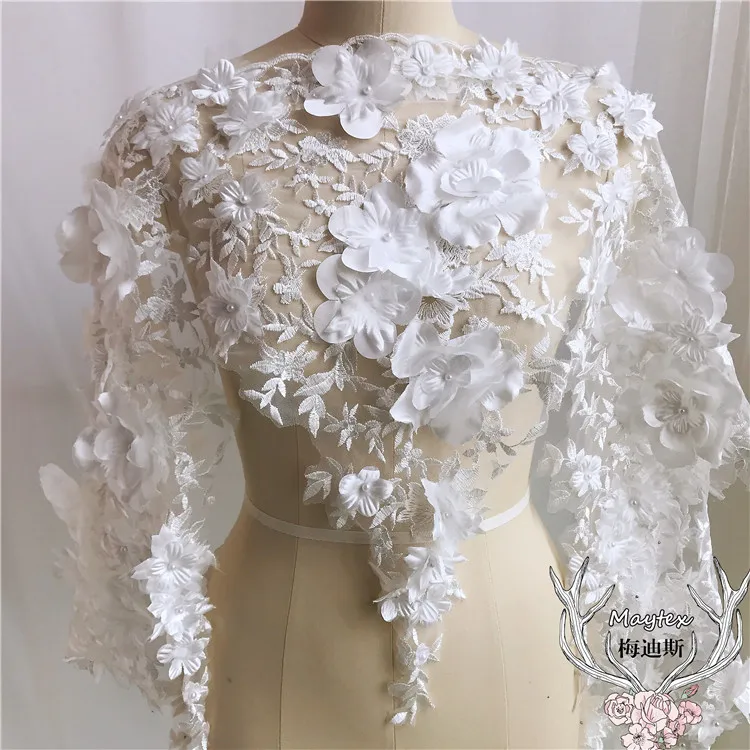 

European Three-dimensional Satin Pearl Embroidery Lace Trim Handmade Diy Heavy Beading Lace Trim Material