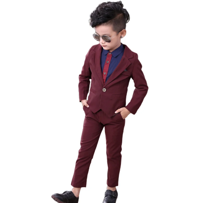 2pcs red suit Коллекция года, новые весенние костюмы для маленьких мальчиков, костюмы с блейзером, одежда, жилет, рубашка, штаны комплект из 3 предметов, праздничная верхняя одежда в клетку для маленьких мальчиков - Цвет: 2pcs red suit