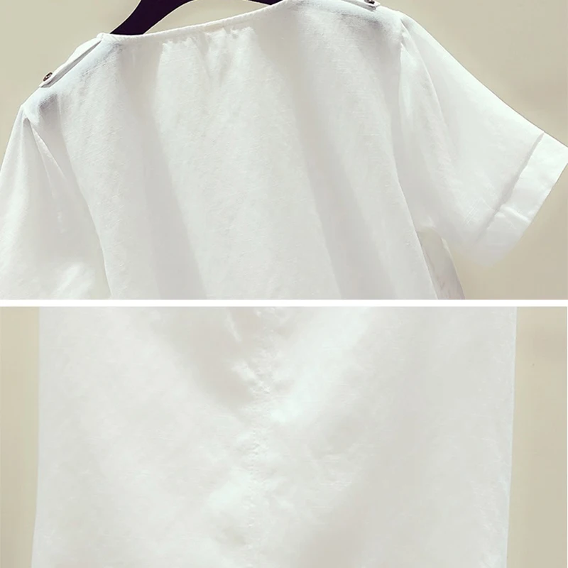 Женская хлопковая рубашка белая Повседневная Блузка с коротким рукавом и v