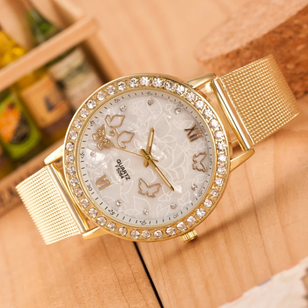 

Good quality fashion trend women's Casual Quartz Watch Mesh Belt Butterfly Rhinestone Wrist Watch Women's Quartz Watch Hot