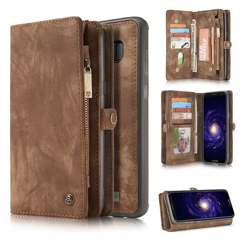 Brown Многофункциональный чехол для телефона для samsung Galaxy S7 S8 S9 Plus Note 8 чехол из спилка кожаный кошелек и чехол для 6 6S 7 8 X Plus чехол - Цвет: Brown