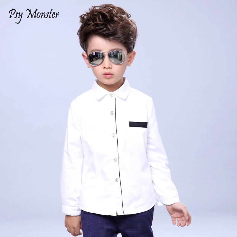 Белые рубашки для мальчиков школьная форма фирменные весенние детские хлопковая
