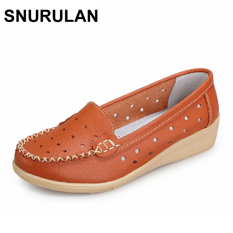 

SNURULAN Genuine Leather Women's Casual Shoes Cut-Outs Women Summer Flats Shoe New Slip-On Female Loafers Mother Platform Woman