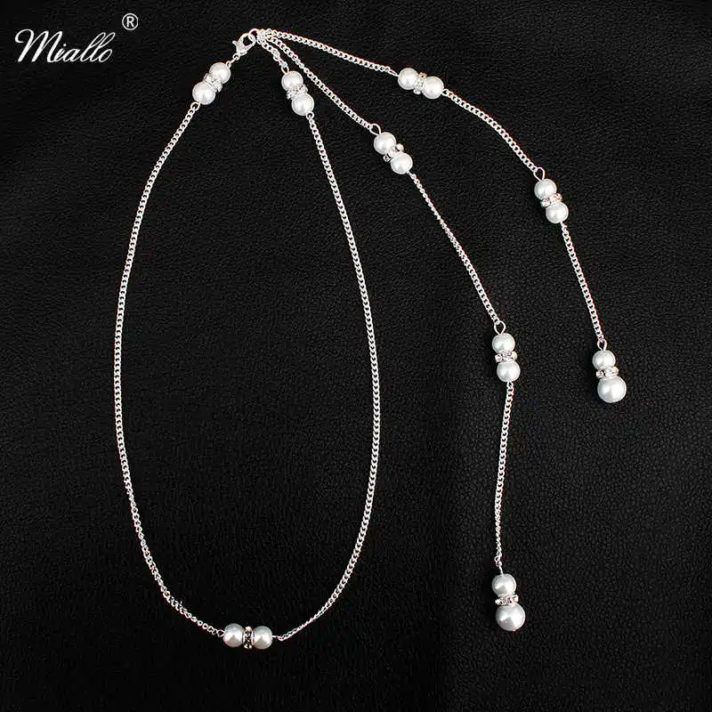 

Miallo Simple Pearl Beads Backless Necklace Women Bride Long Backdrop Necklace for Summer Wedding Evening Dress