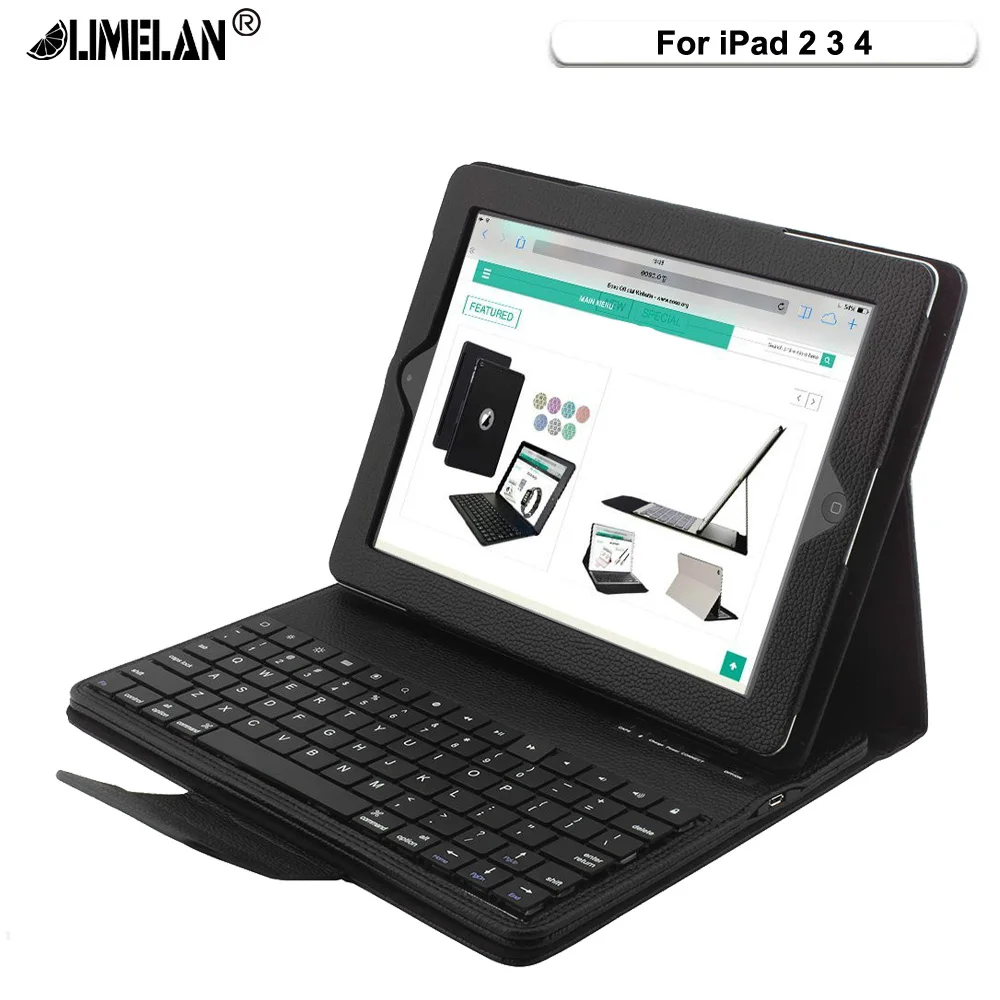 LIMELAN для iPad 2/3/4 раскладной кожаный чехол книжка со съемной клавиатурой ABS Bluetooth funda
