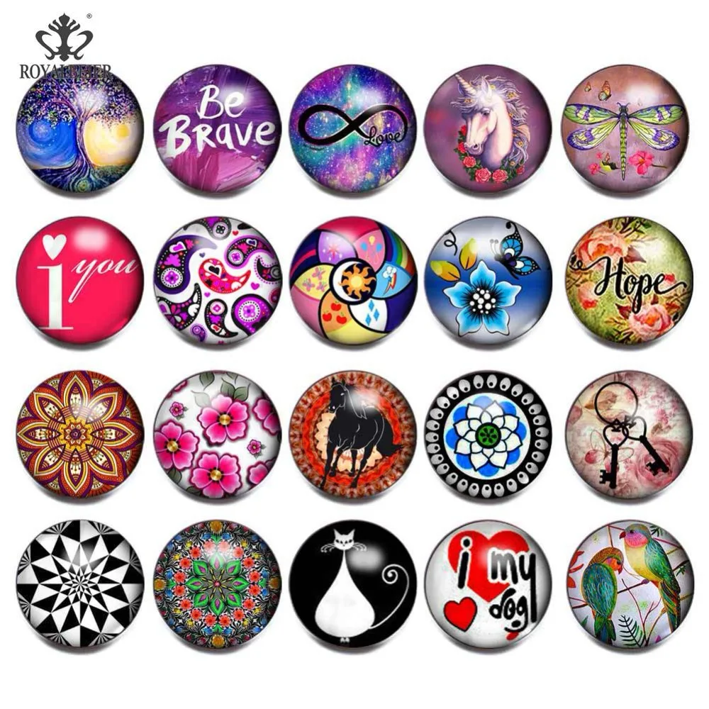 Royalbeier 20pcs/lot 18mm Glass Snap Button Beads for Jewelry Making DIY Bracelet Material Cabochon Fit mg024 | Украшения и