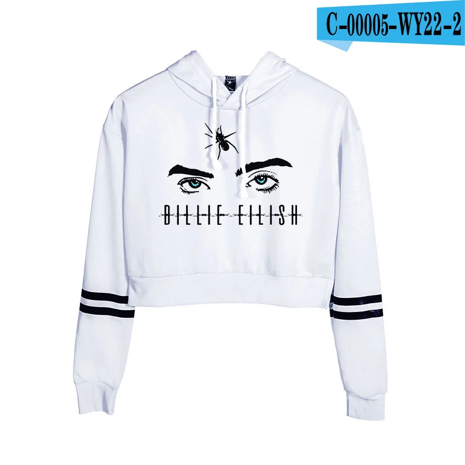 Billie Eilish, длинный рукав, укороченный топ, толстовки, Женская толстовка с капюшоном, Harajuku, уличная одежда, пуловер, укороченная толстовка, Moletom Feminino - Цвет: 007