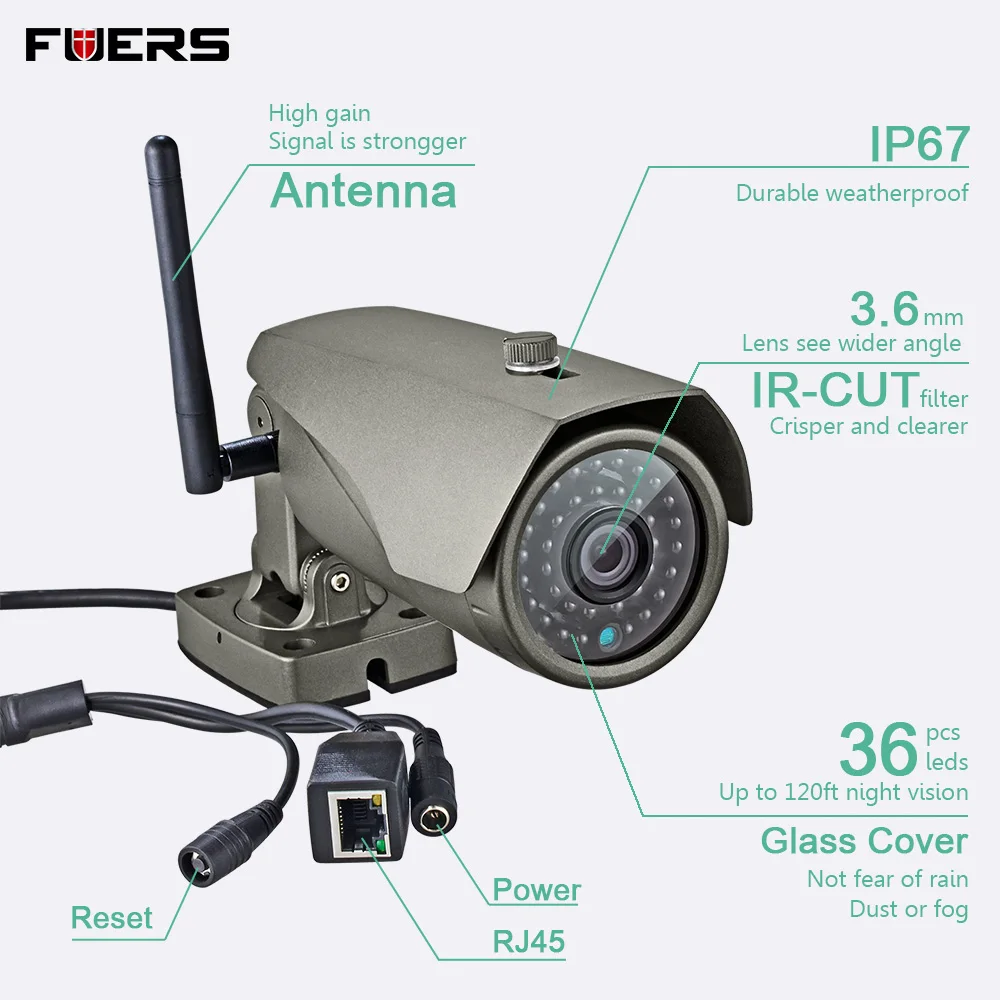 Водонепроницаемая IP камера FUERS с функцией просмотра в реальном времени Wi Fi Full HD