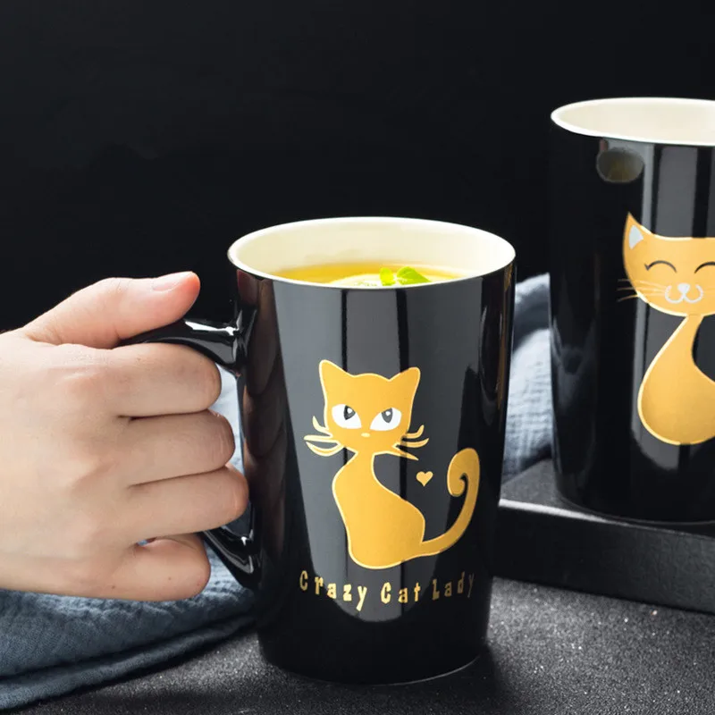 420 мл, новинка, милая керамическая кофейная кружка с котом, с крышкой, ложкой, кружки с животными, креативная посуда для девочек, кофейные чайные чашки, новые подарки, чашка для молока