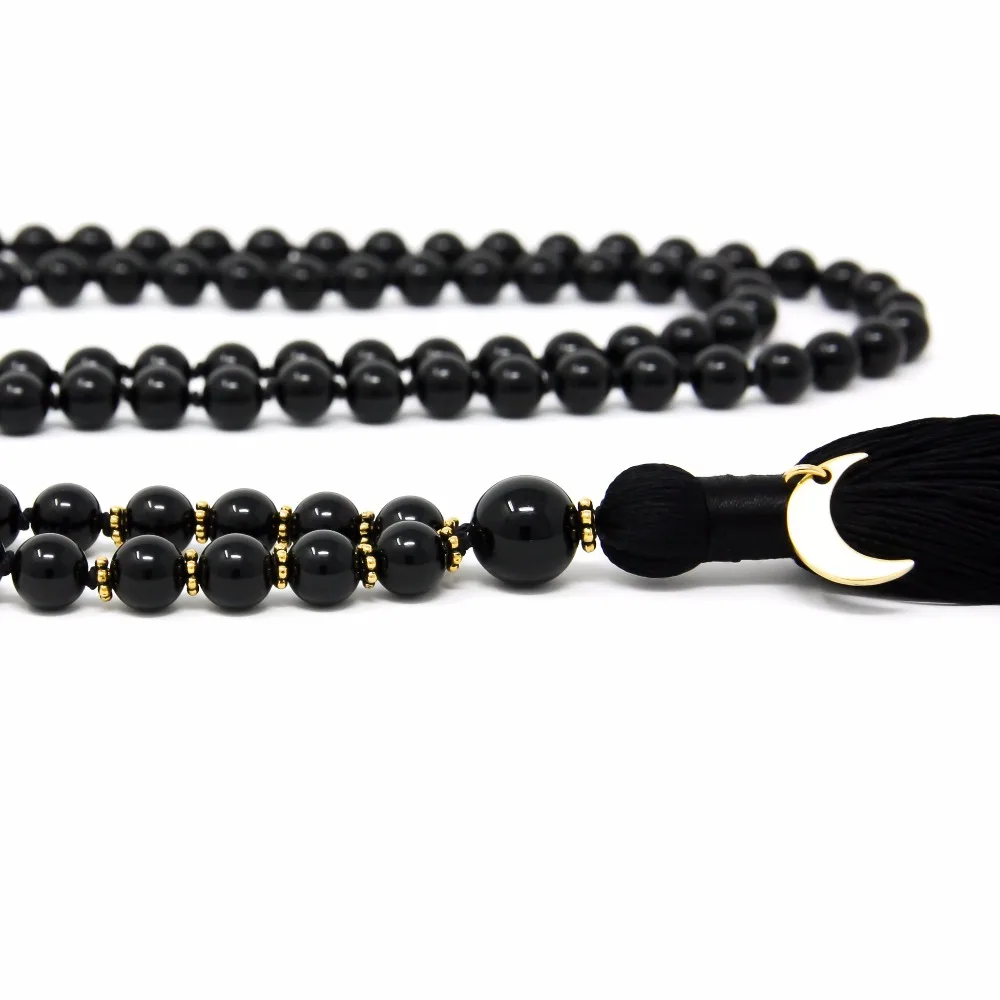 108 mala beads Necklaces Black Onyx necklace Hand Knotted tassel Necklace Fashion Men's Yoga Mala Prayer Bead | Украшения и
