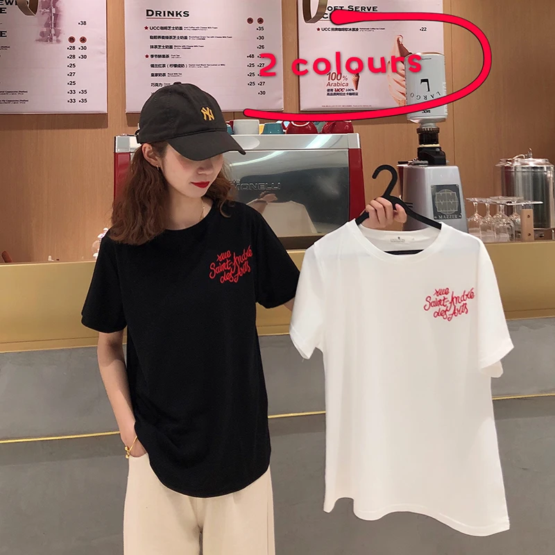 Корейский принт с буквами уличная Летняя женская футболка коротким рукавом и