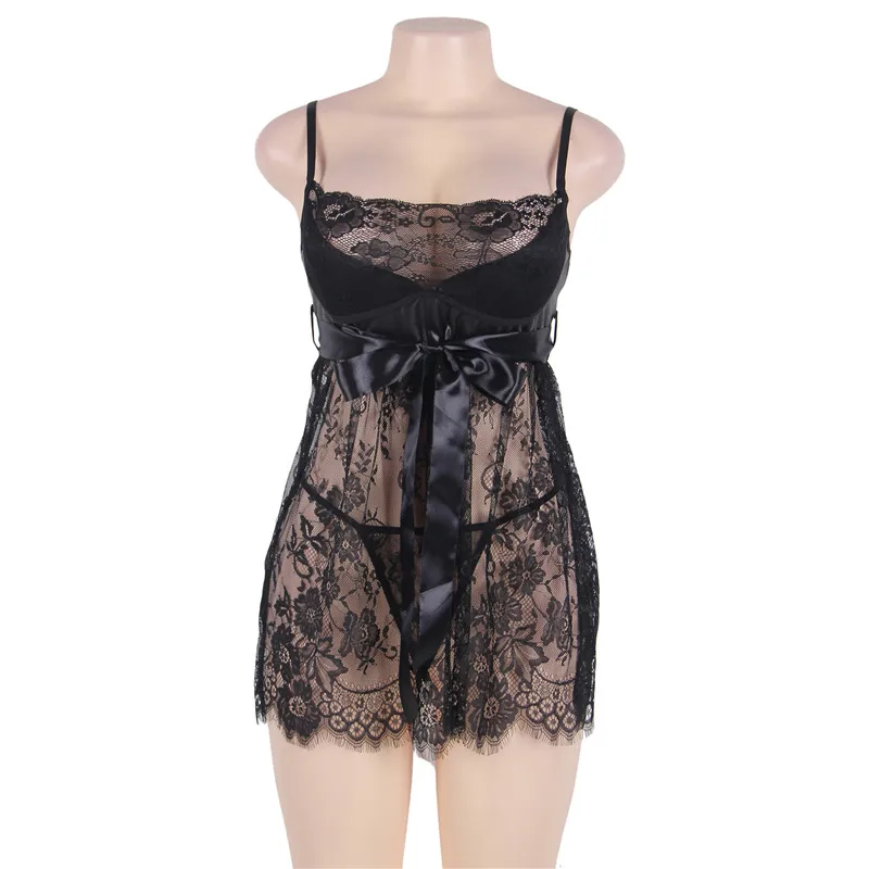 black lingerie Ohyeahlover, кружевное белье, прозрачные сексуальные костюмы, ночная рубашка, мини платье+ стринги+ пояс, женское белье, сексуальное эротическое платье RL80456 - Цвет: black lingerie