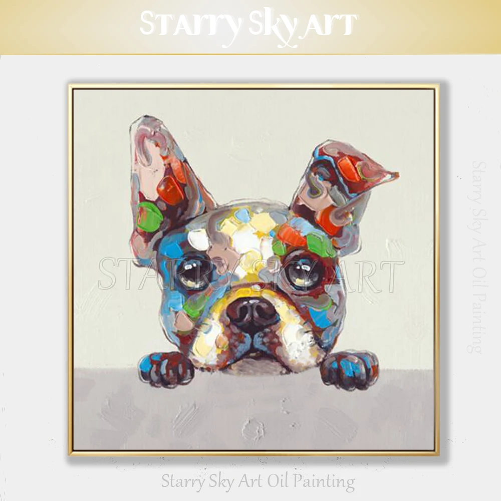 

Новейшая живопись, художник, ручная роспись, милая животная собака, масляная живопись на холсте, смешная картина маслом щенка, собака, для украшения стен
