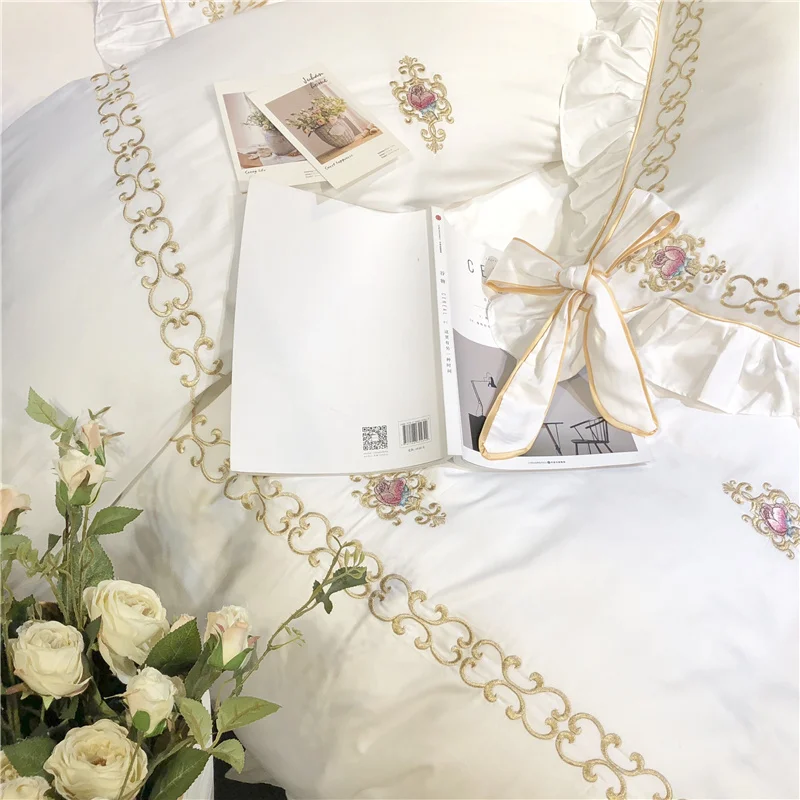 Роскошный Египетский хлопок чистый принцессы Постельное белье с гофрированным