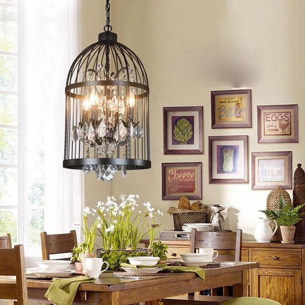 Лофт американский Ретро промышленный Хрустальный фонарь Ресторан гостиная кафе